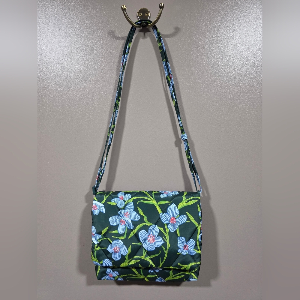 Vera Bradley Green Crossbody with Blue Floral Print
